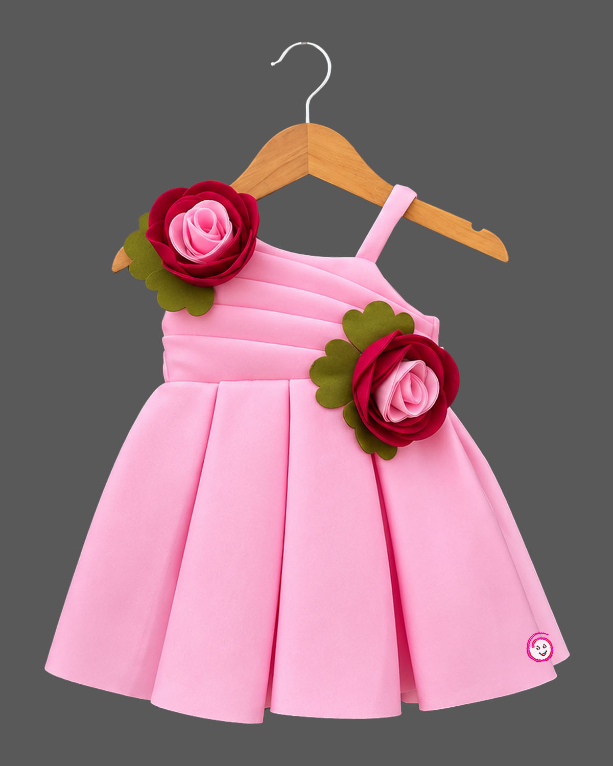 Toddler Girl Scuba Fit-and-Flare Dress with dimensional rose appliques for festive wear
