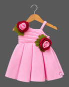 Toddler Girl Scuba Fit-and-Flare Dress with dimensional rose appliques for festive wear