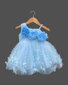 Girls ruffled with floral applique party frock - Sky Blue