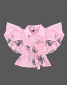 Toddler printed butterfly sleeve top with drawstring tie for birthday party wear