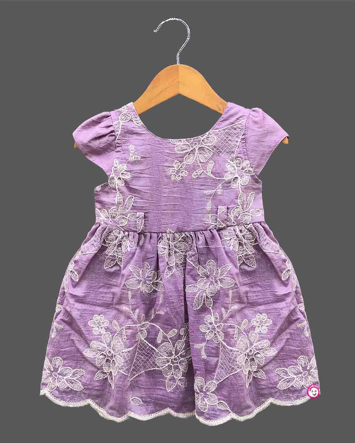 Little princess scalloped lace embroidered party frock for naming ceremony and family dinner