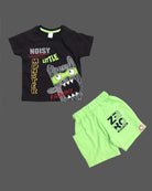 Boys monster printed tee with shorts - Dark Grey