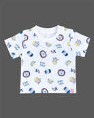 Baby boy printed short sleeve t-shirt and blue animal graphic short romper set