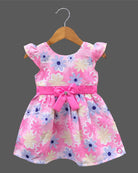 Cute Floral Printed Cotton Casual Frock with Bow Accent for Toddlers