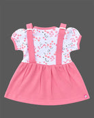 Baby girl casual cotton frock with embroidered bib detail and puff short sleeve