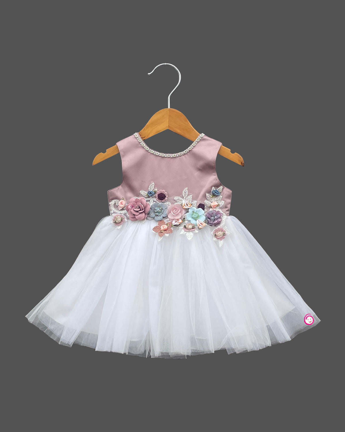 Girls floral design with partywear frock - Rose Pink