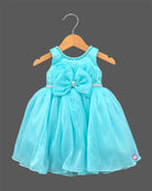 Infant net frock with front bow detail, childrens party wear dress for birthday celebration