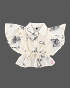 Kids printed butterfly sleeve western top with drawstring waist for birthday celebration