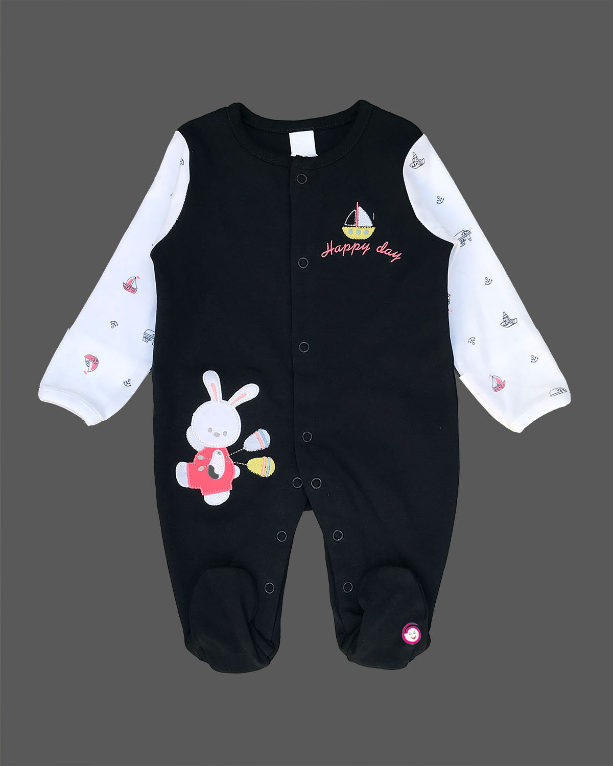Kids happy day printed full romper - Navy Blue