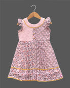 Girls printed frill sleeve casual frock - Baby Pink
