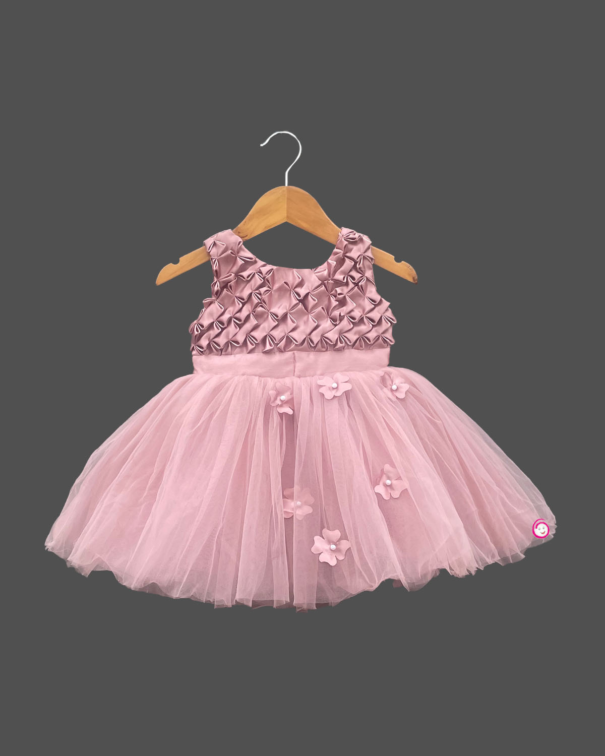 Girls floral applique with carty frock - Rose Pink