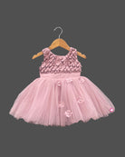 Girls floral applique with carty frock - Rose Pink