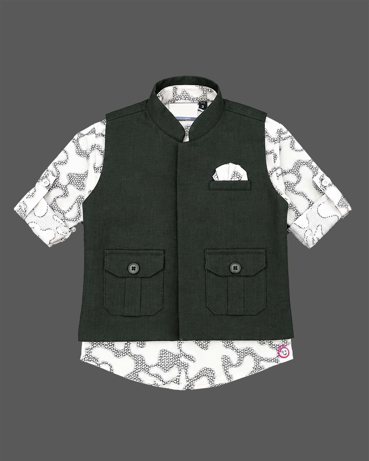Boys waistcoat set with printed shirt and tailored pant for party wear