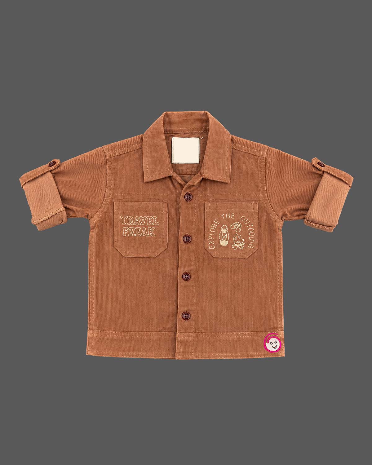 Toddler boy co-ord set featuring button-down corduroy shirt and utility cargo pants