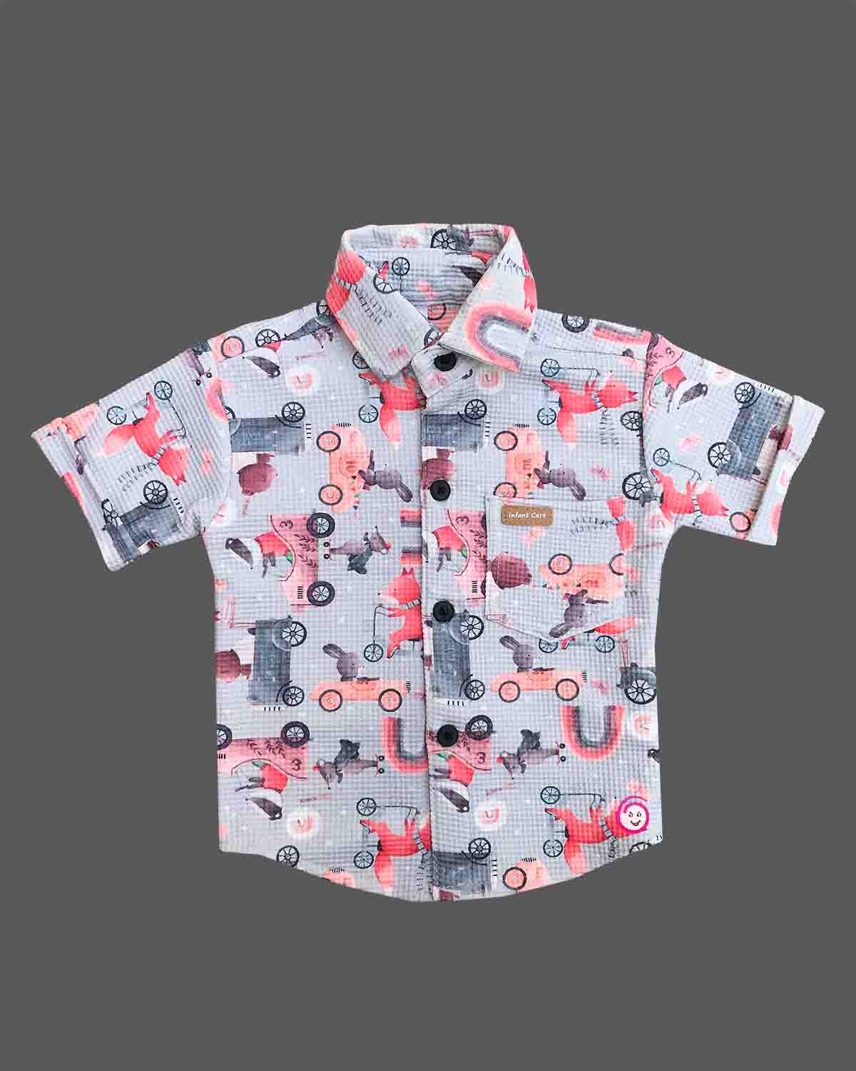 Baby boy printed cotton short sleeve button-down shirt and drawstring shorts set for kids everyday playwear