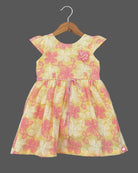 Girls elegant  printed casual frock - Light Yellow