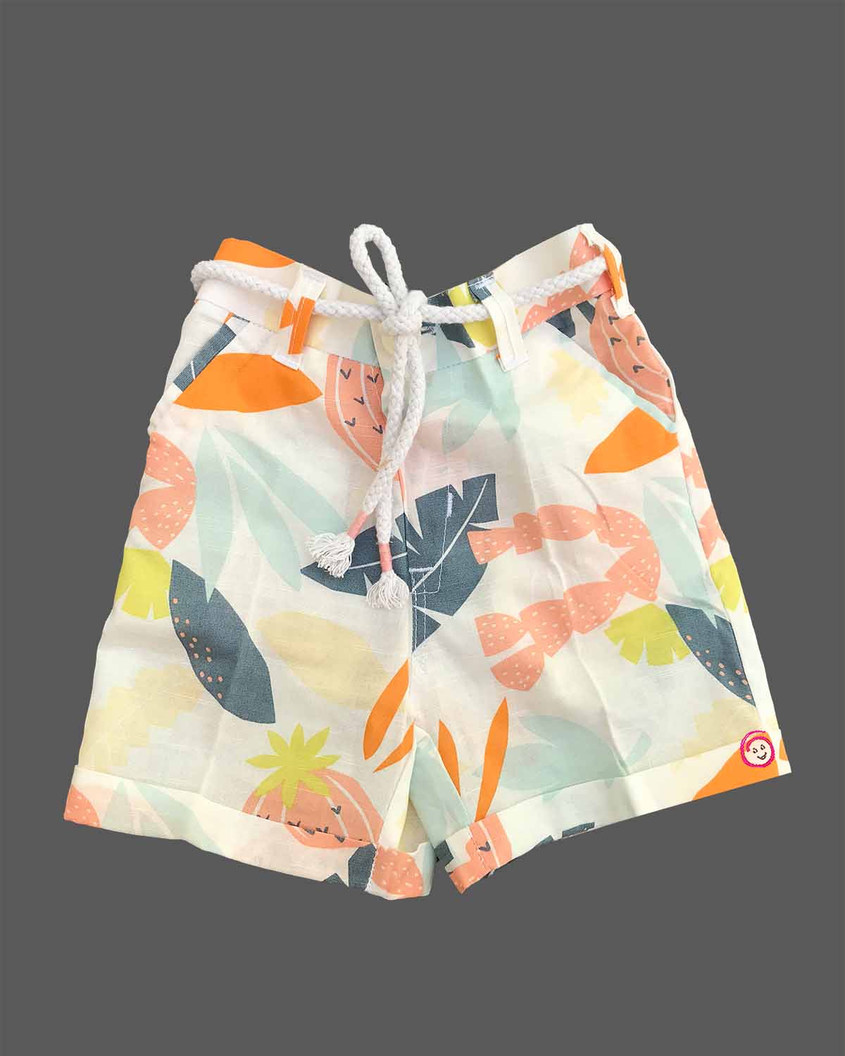 Boys Tropical Printed Pure Cotton Shirt & Shorts Co-ord Set featuring notch collar shirt with pockets and matching drawstring shorts.