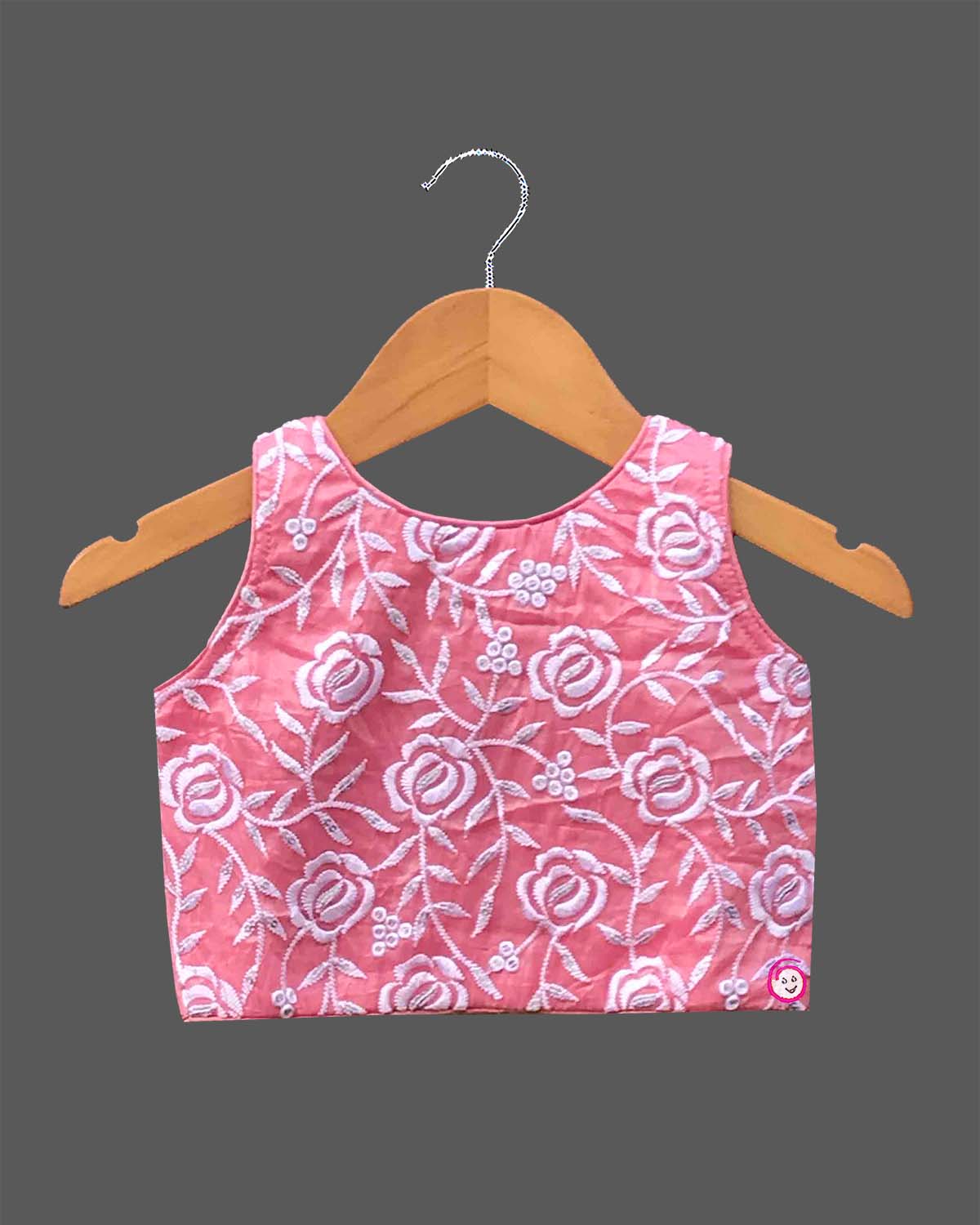 Girl baby thread embroidered floral sleeveless choli top with flared skirt and dupatta set