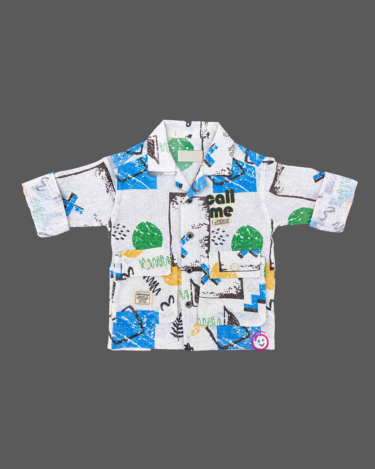 Kids printed shirt and pant featuring utility pockets and button closure designed as kids western wear.