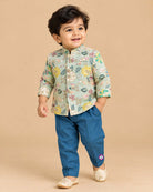 Boys sherwani featuring floral embroidered with pant for festive weddings
