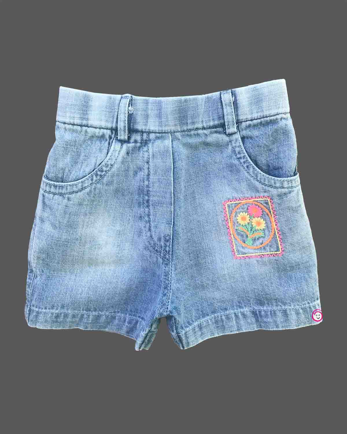 toddler girls sleeveless denim embroidered top with matching denim shorts clothing set