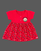 Infants frock with printed flared skirt and button detailing on top for daily casual wear