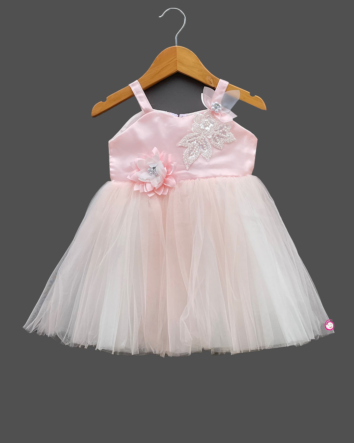 Girls floral design with partywear frock - Peach