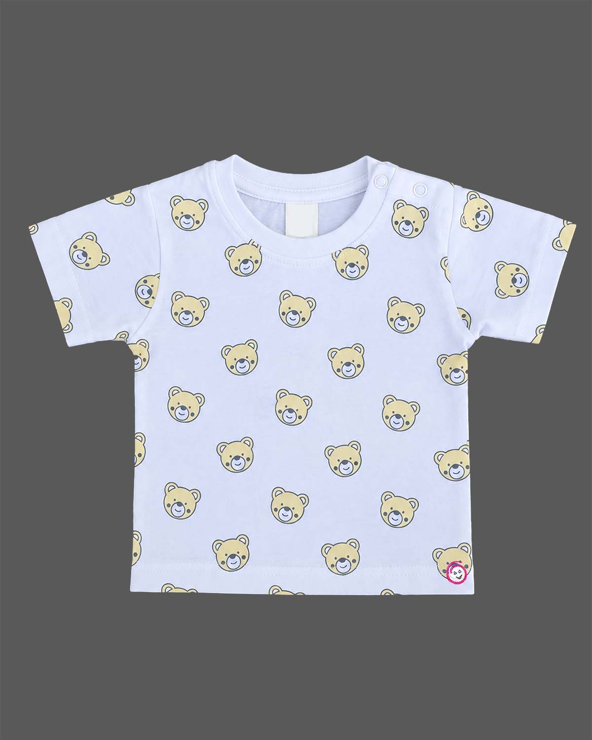 Baby clothes set featuring printed t-shirt and dungaree shorts with bear patch for toddler boys
