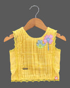Toddler yellow cotton schiffli top and skirt set with floral appliques