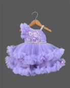 Baby girl designer one shoulder high low tail frock with tiered ruffles
