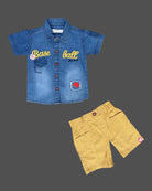 Boys printed shirt with tee & shorts - Royal Blue