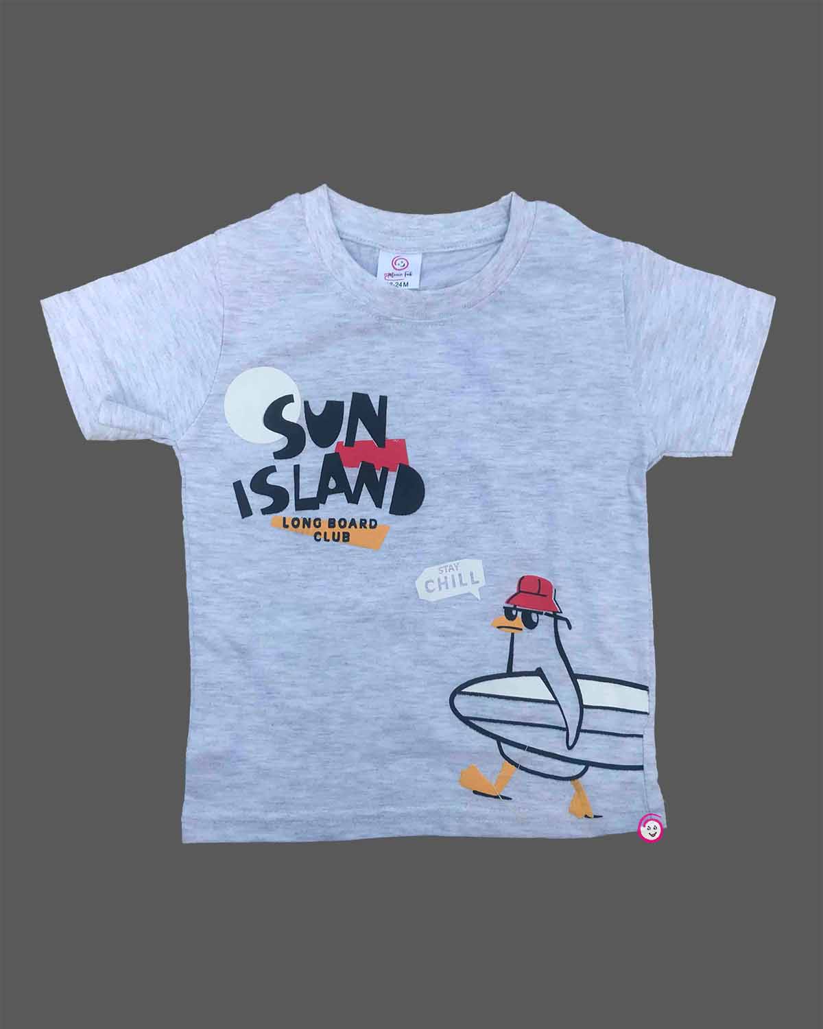 Infant island graphic cotton t shirt with short sleeves and crew neck