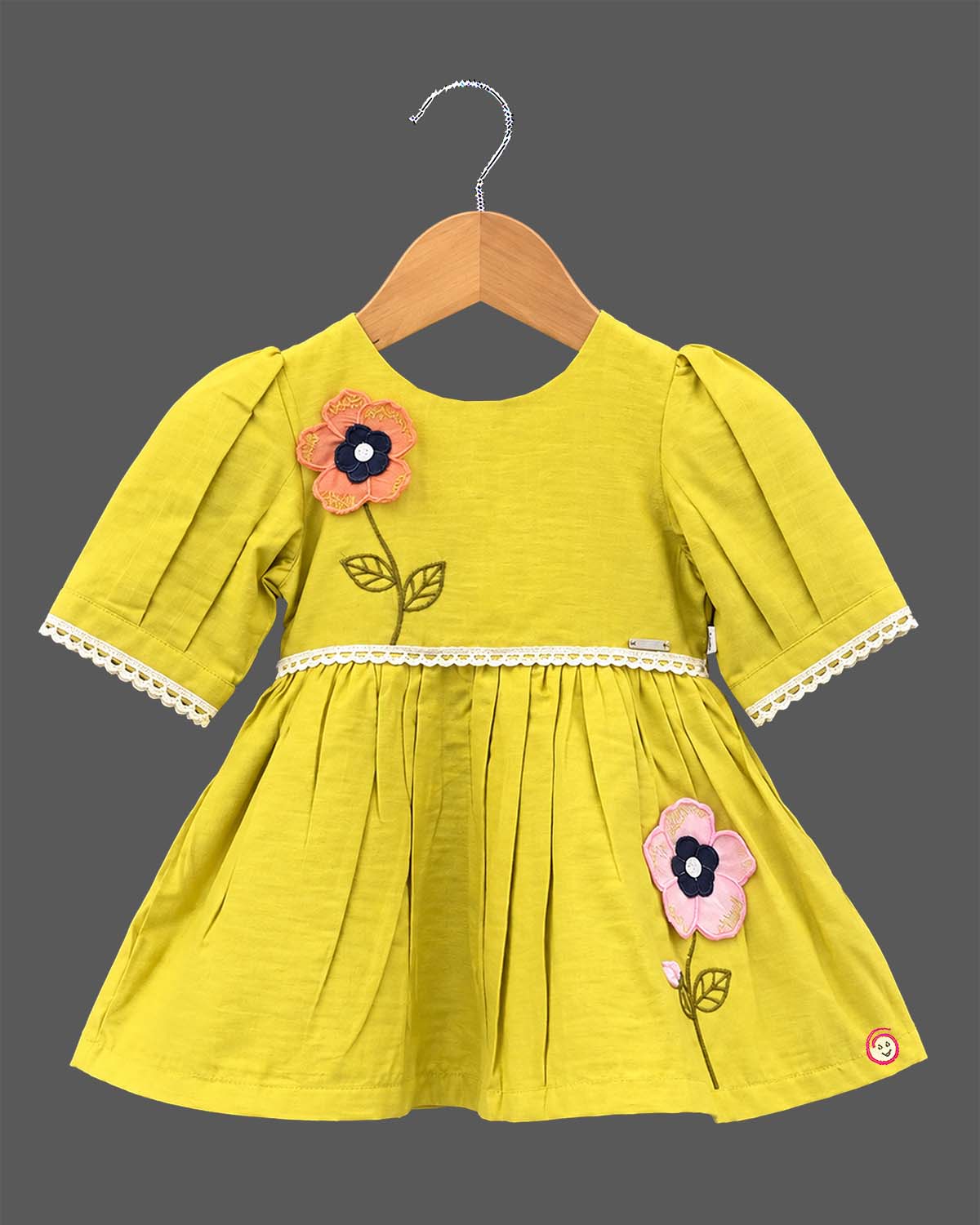 Little Girl Floral Cotton Frock Tiered Midi Dress with Pleated Sleeves for Birthday Party