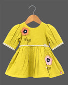 Little Girl Floral Cotton Frock Tiered Midi Dress with Pleated Sleeves for Birthday Party