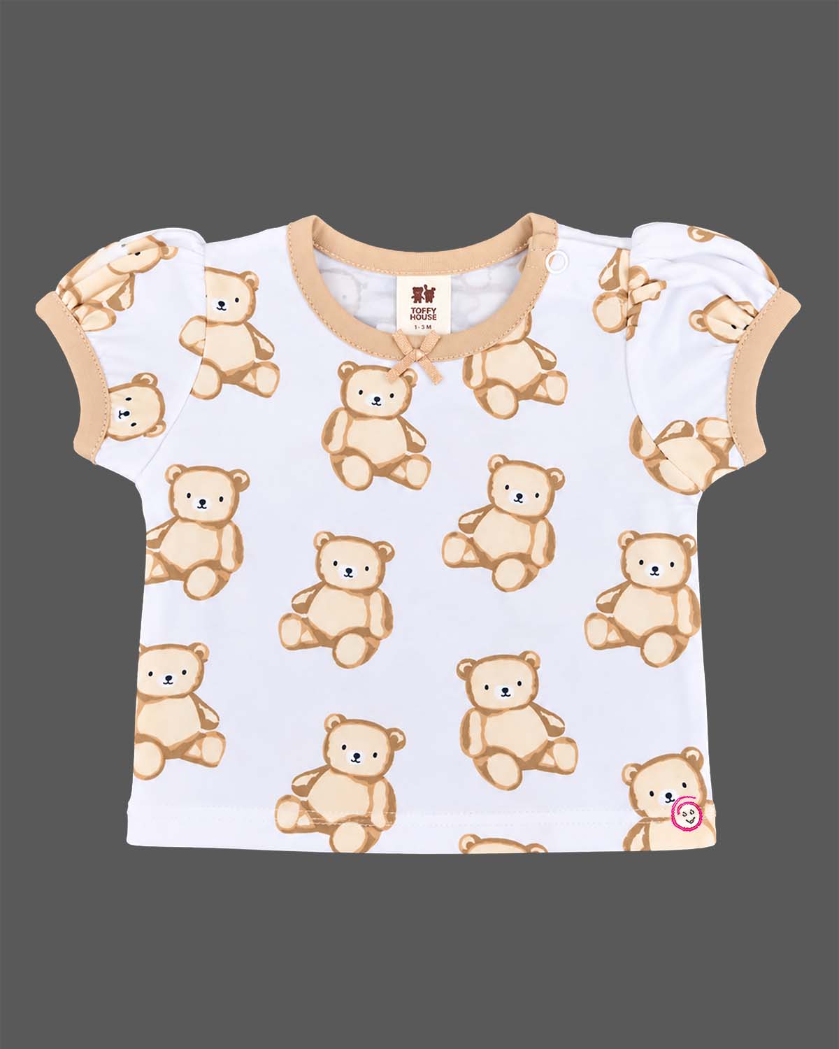 Infant pinafore dress set with printed short sleeve top and cute bear pocket dress for infant daily wear