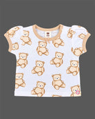 Infant pinafore dress set with printed short sleeve top and cute bear pocket dress for infant daily wear
