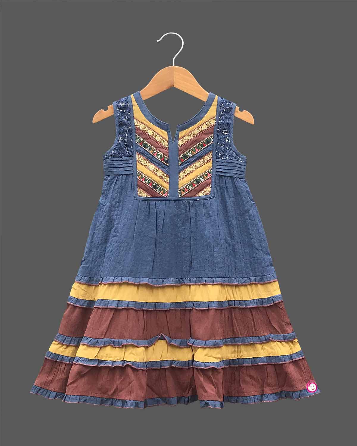 Girls sleeveless anarkali design frock - Dark Grey