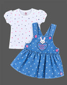 Baby girl clothes printed pinafore dress with heart top set and bunny motif