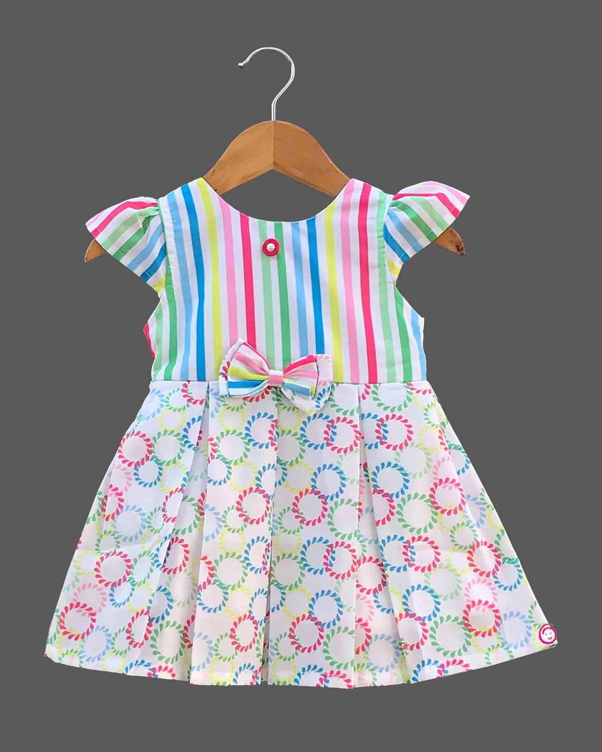 Girls colorful printed casual frock - Rose Pink