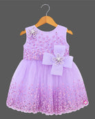 Baby girl sequin embellished party wear net frock with bow appliqué