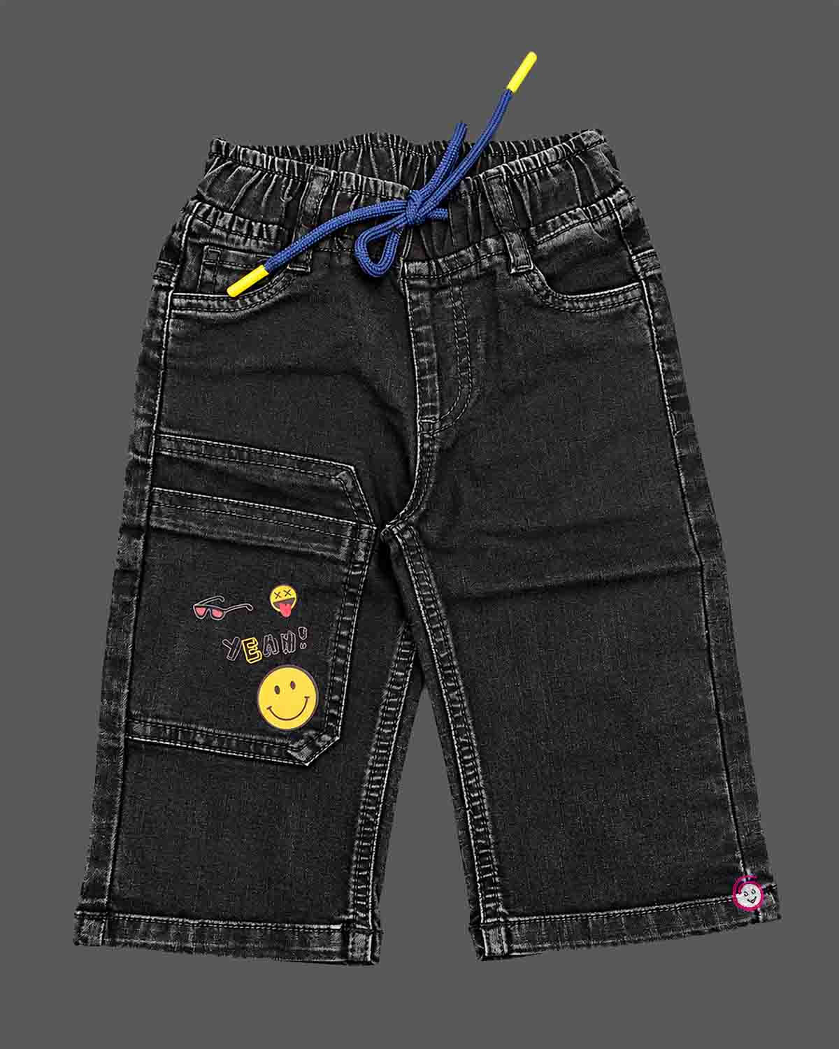 Trendy elastic waist denim pants with graphics for active boys clothing collection