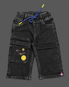 Trendy elastic waist denim pants with graphics for active boys clothing collection