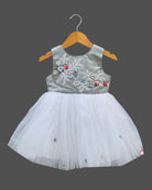 Girls ruffled with party wear frock - Pastel Grey