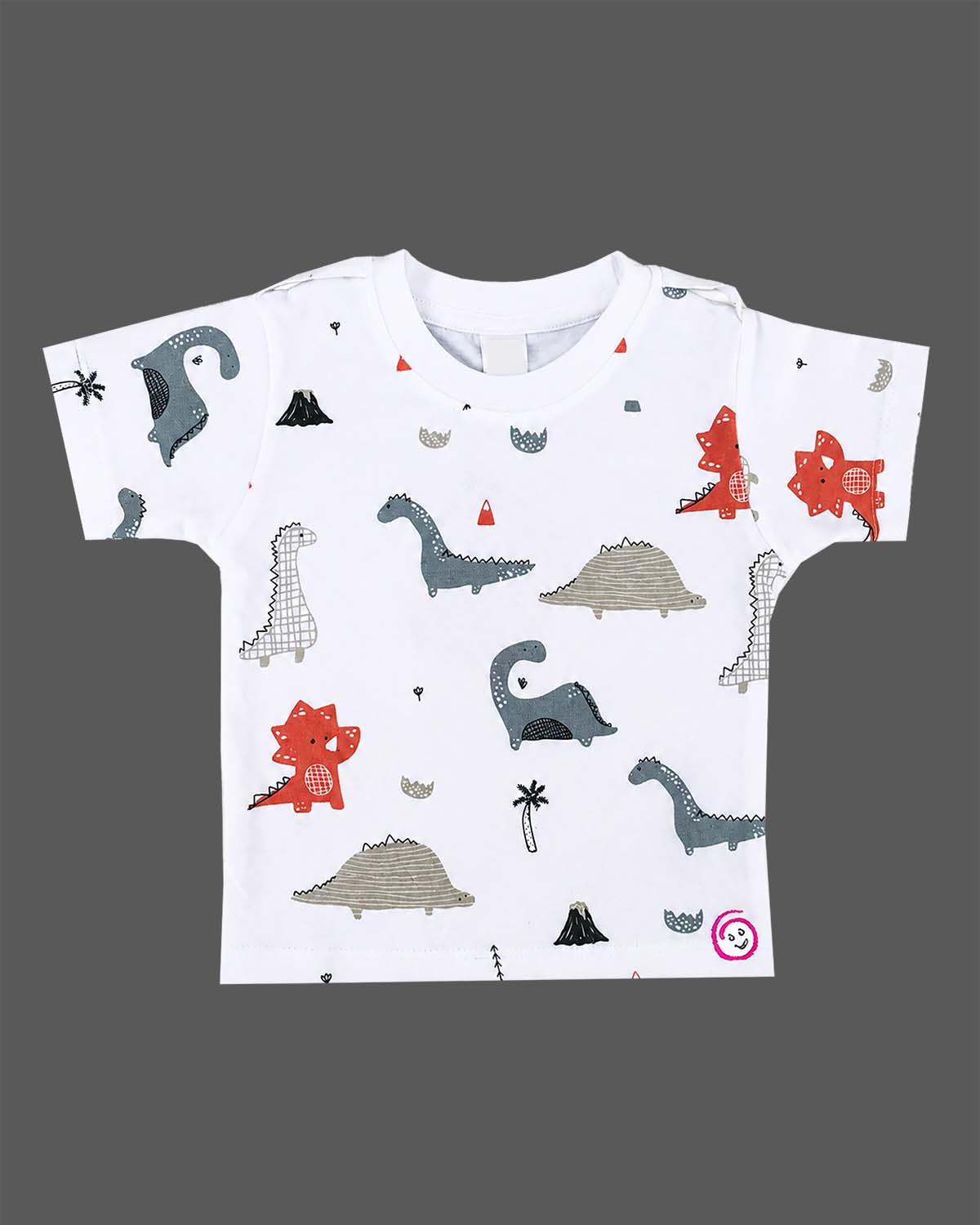 Trendy little gentleman dinosaur printed tee with embroidered denim bib shorts set for kids