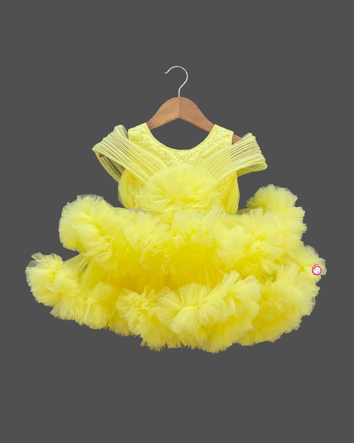 Girls ruffled partywear frock - Light Yellow