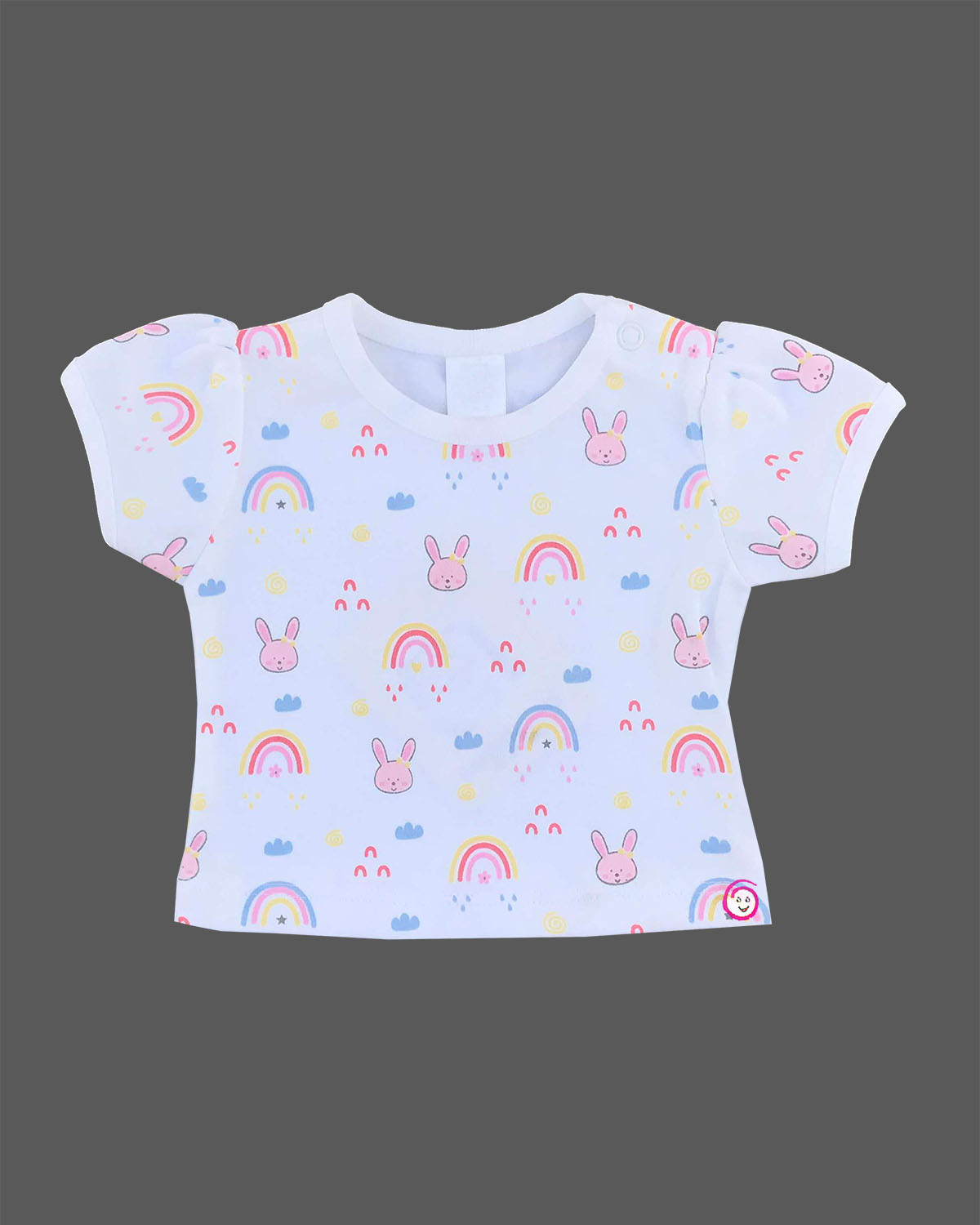 Pink checkered rabbit rainbow Candy House baby girl cotton knit dress for birthdays, playdates, and everyday casual wear