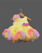 Girls ruffled applique partywear frock - Light Yellow