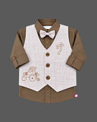 indo western dress for boys waistcoat set with bow tie and tractor embroidery