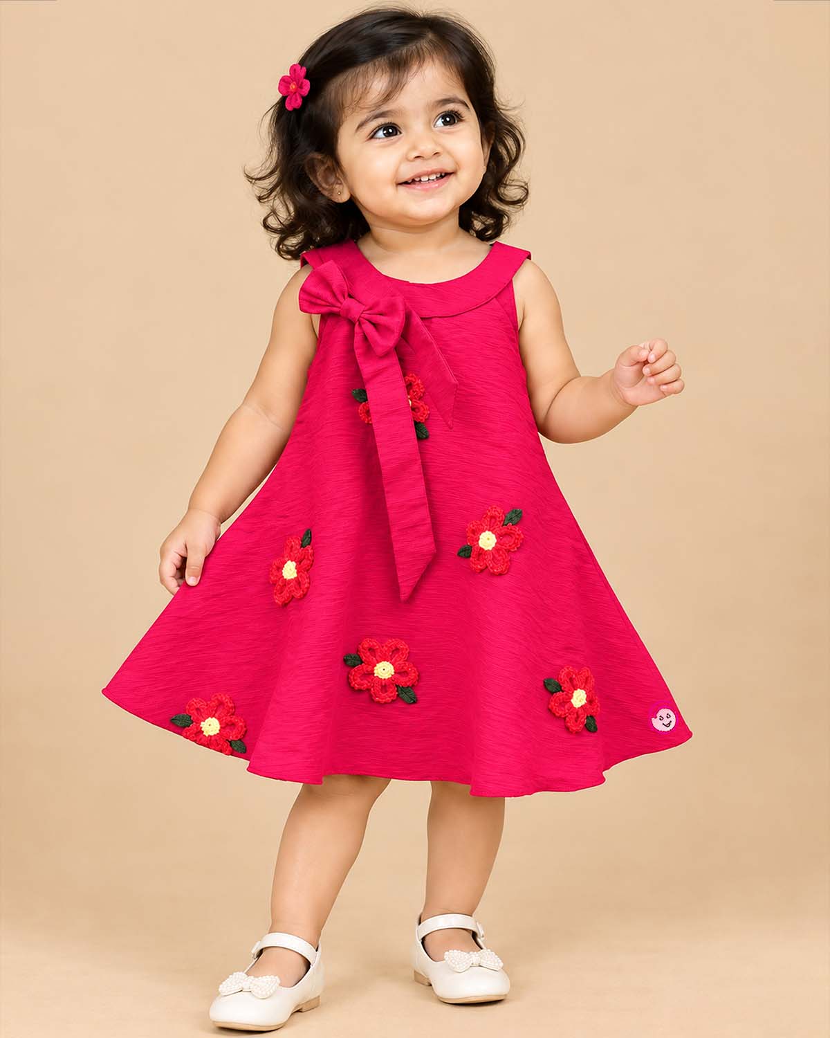 infants frock with floral embroidery bow knot sleeveless casual dress for girls