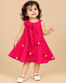 infants frock with floral embroidery bow knot sleeveless casual dress for girls